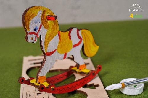 烏克蘭UGEARS 木製自我推進模型 - 4 Kids 益智著色系列 著色搖搖小馬 Horse Swing
